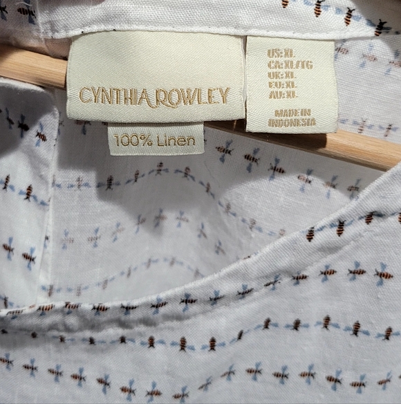 Cynthia Rowley Bumble Bee Print Linen Top Size XL - Picture 3 of 7